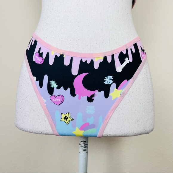 NWT Black & Pink Kawaii Goth Bandeau Tube Top & Bottoms Lingerie Rave Set - Picture 6 of 11